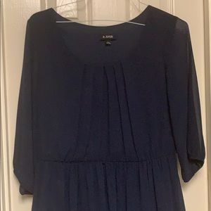 Navy Quarter Length Sleeved Skater Dress